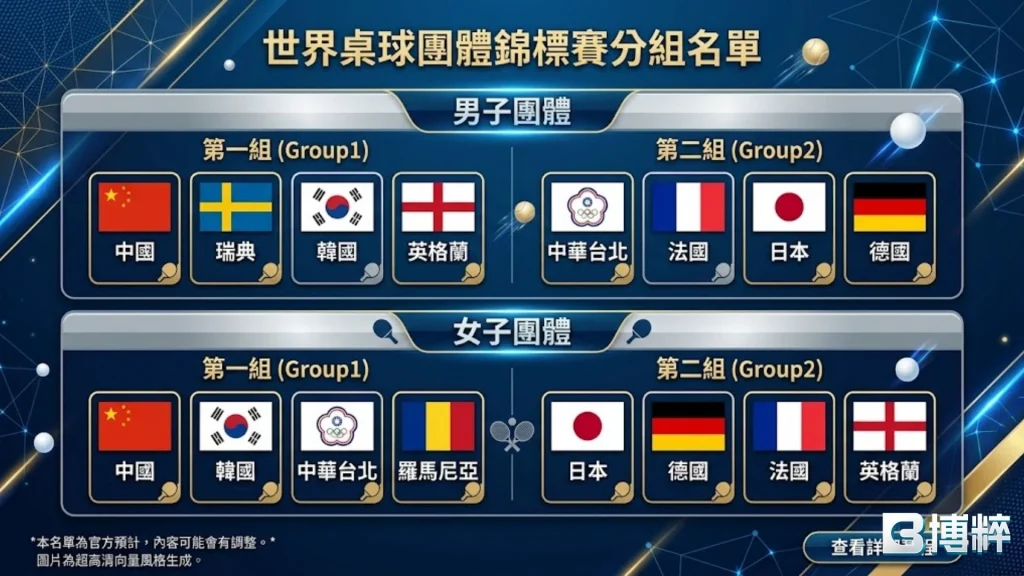2026世界桌球團體錦標賽分組名單