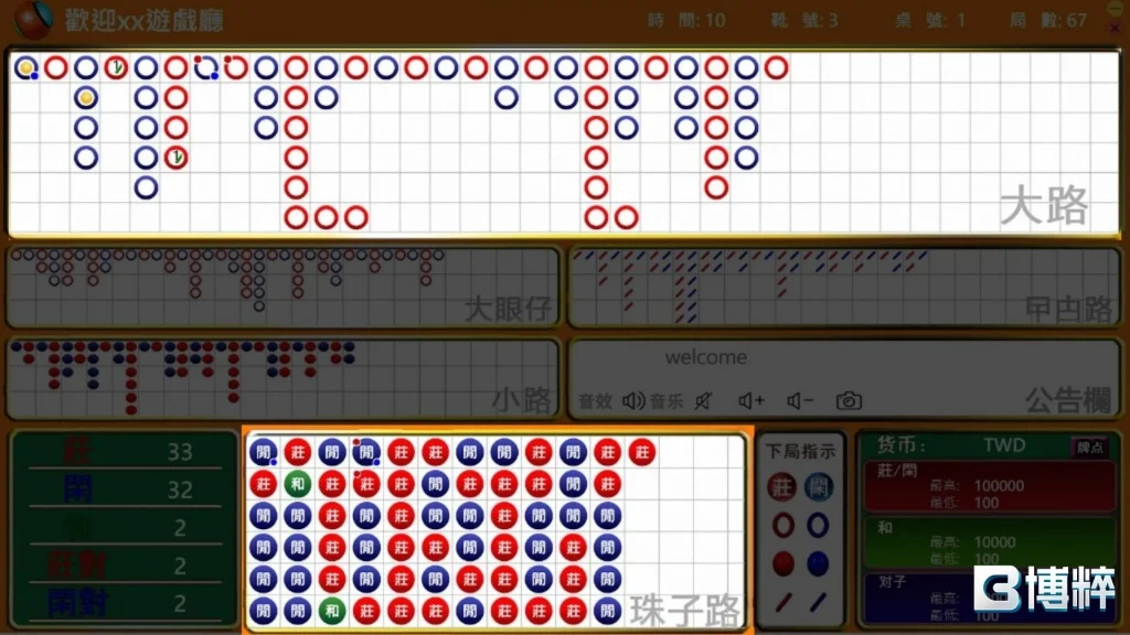百家樂大路與珠盤路