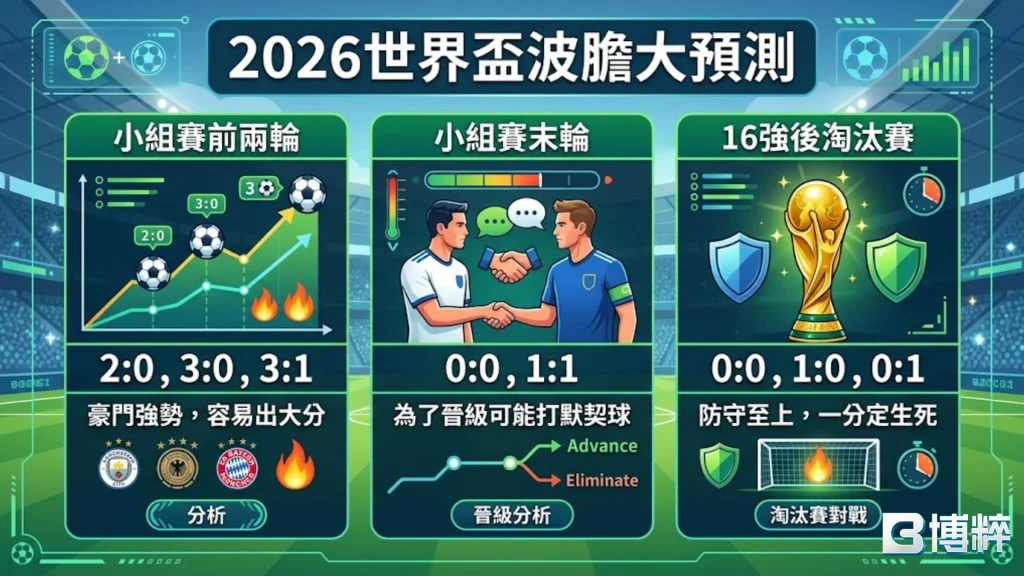 2026世界盃波膽大預測，分析小組賽與淘汰賽的波膽熱門比分規律。